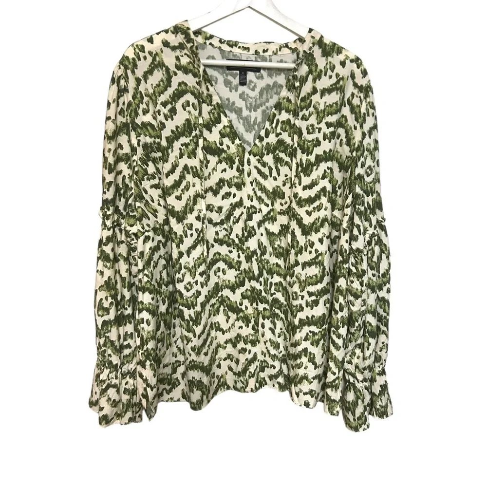 Eloquii 16 blouse long sleeve abstract print ruffle cuffs career office‎